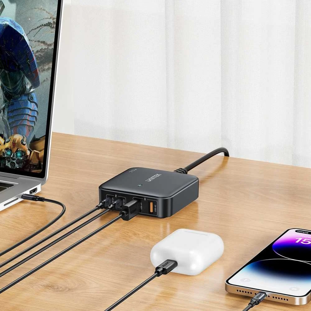 GaN tinklo įkroviklis - Unitek P1228AWH01-EU | 70 W 2x USB-C 2x USB-A