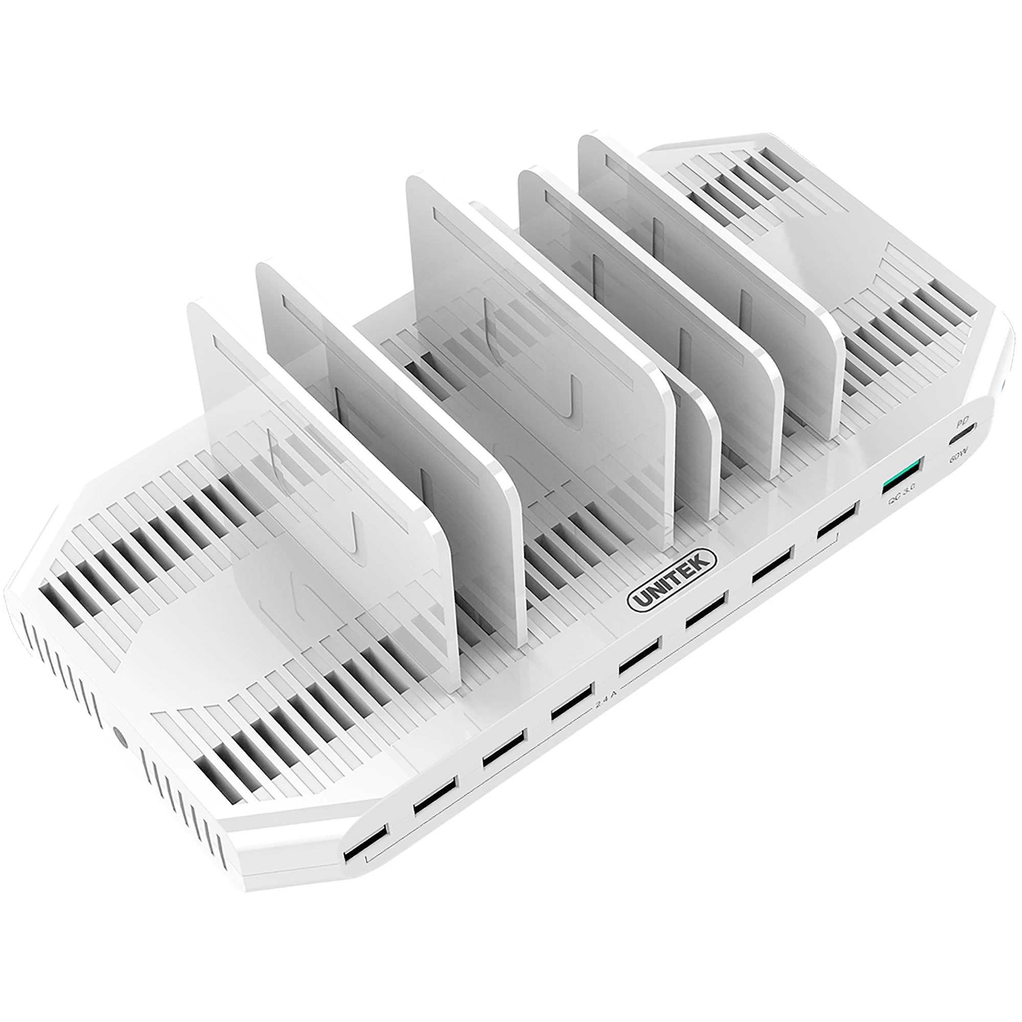 UNITEK Y-2190 įkrovimo stotelė 8x USB 2.4A 160W 2x QC3.0 USB-C Y-2190