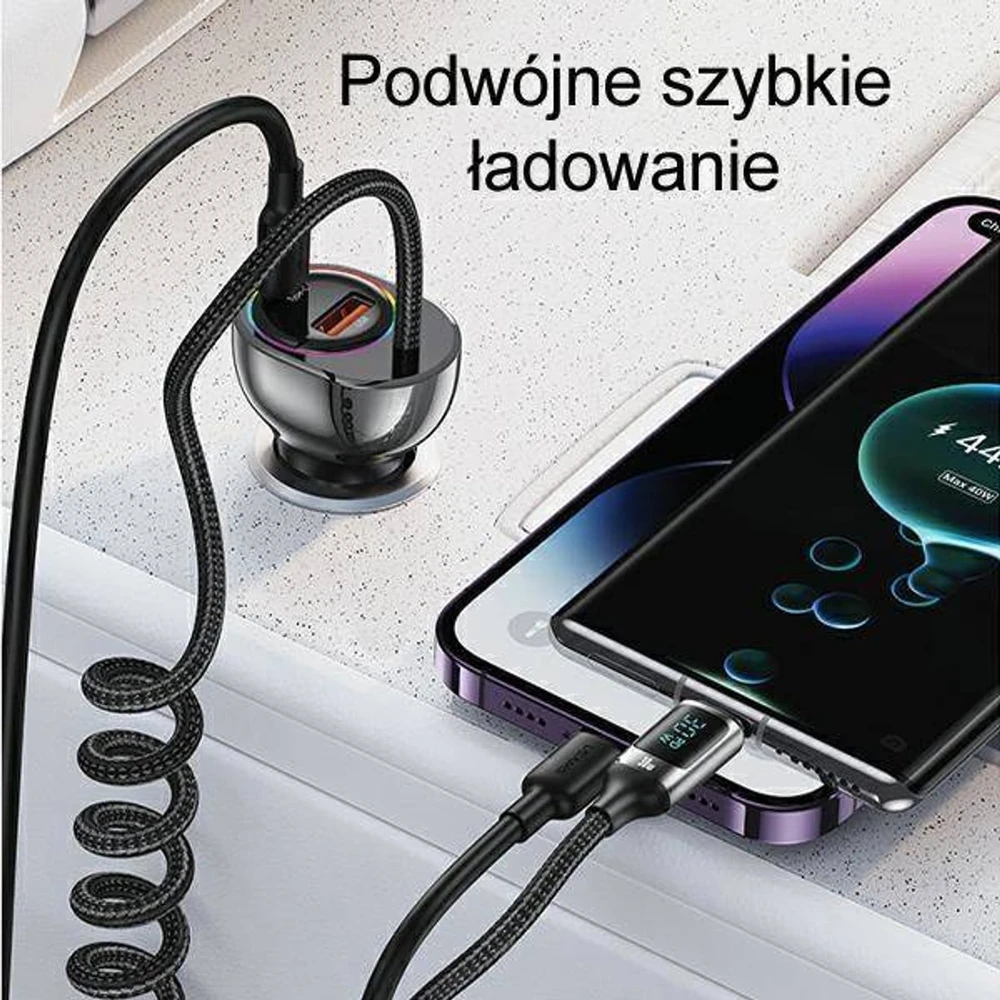 USAMS automobilinis įkroviklis C37 1xUSB+1xUSB-C 60W +USB-C Cable 30W PD+QC Fast Charge juodas CC192CC01