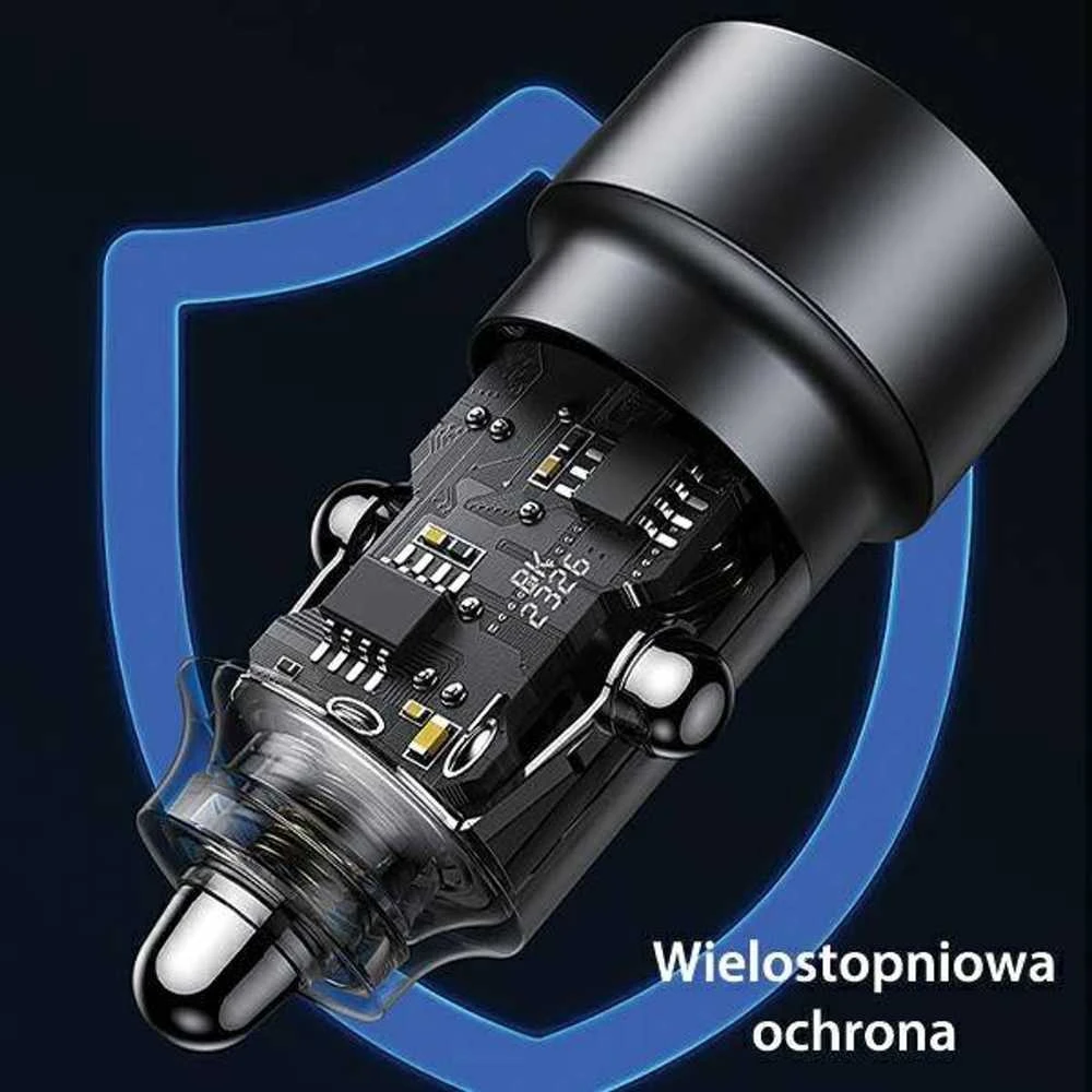 USAMS automobilinis įkroviklis C39 USB+USB-C 60WFast Charge violetinė CC208CC02 (US-CC208)