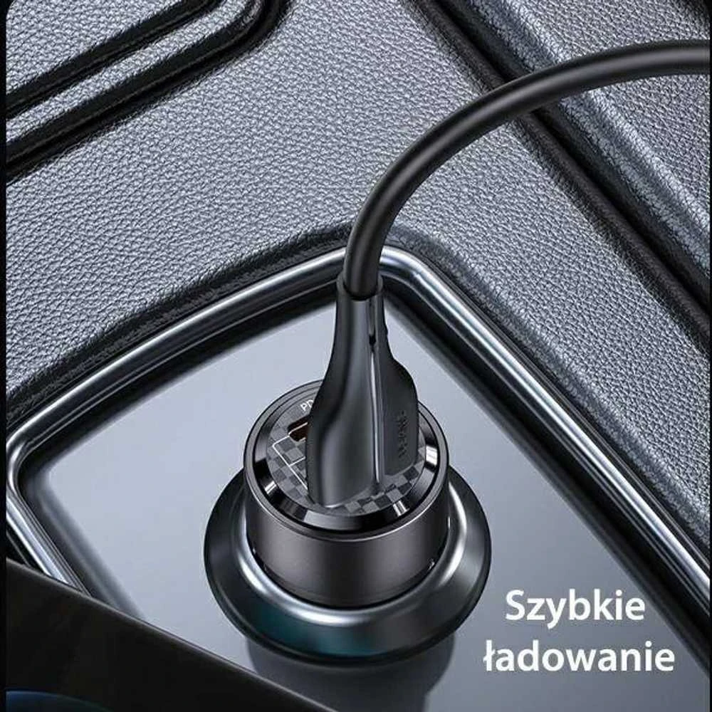 USAMS automobilinis įkroviklis C39 USB+USB-C 60WFast Charge violetinė CC208CC02 (US-CC208)