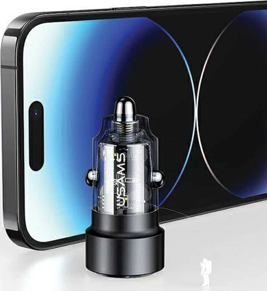 USAMS automobilinis įkroviklis C39 USB+USB-C 60WFast Charge violetinė CC208CC02 (US-CC208)