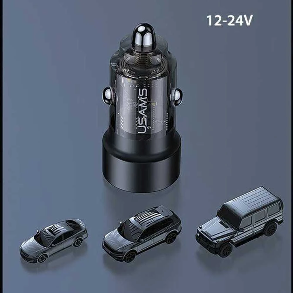 USAMS automobilinis įkroviklis C39 USB+USB-C 60WFast Charge violetinė CC208CC02 (US-CC208)