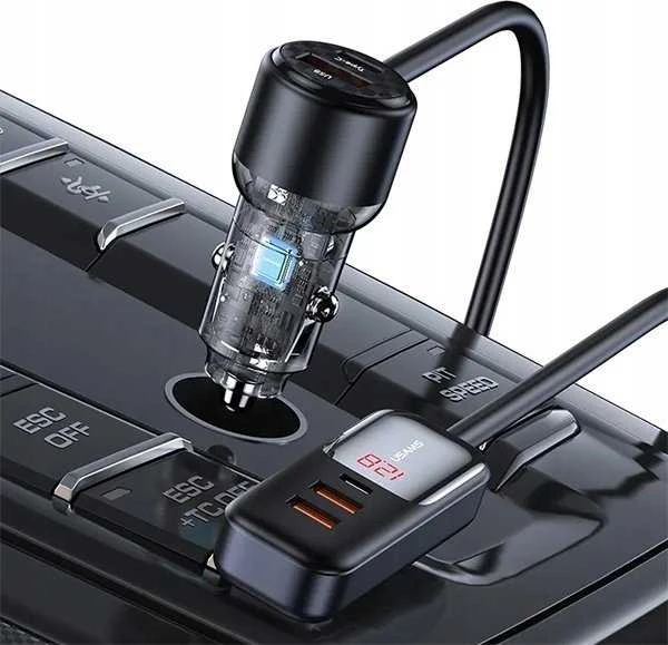 USAMS automobilinis įkroviklis C40 3xUSB+2xUSB-C 165WPD+QC Fast Charge juodas/juodas CC213CC01 (US-CC213)