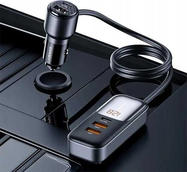 USAMS automobilinis įkroviklis C40 3xUSB+2xUSB-C 165WPD+QC Fast Charge juodas/juodas CC213CC01 (US-CC213)