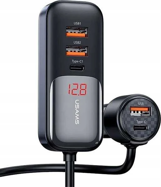 USAMS automobilinis įkroviklis C40 3xUSB+2xUSB-C 165WPD+QC Fast Charge juodas/juodas CC213CC01 (US-CC213)