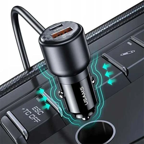 USAMS automobilinis įkroviklis C40 3xUSB+2xUSB-C 165WPD+QC Fast Charge juodas/juodas CC213CC01 (US-CC213)