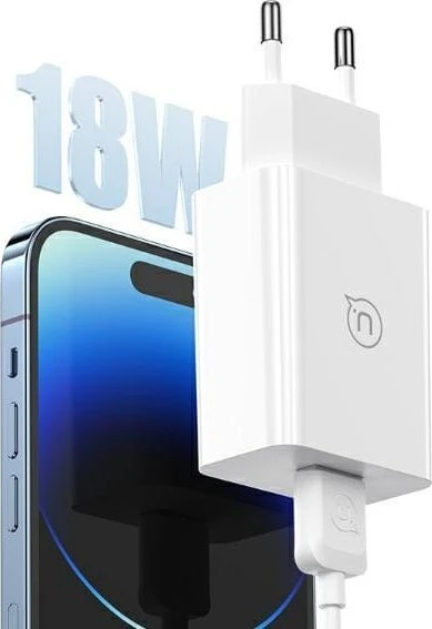 USAMS 18W Laidinis įkroviklis + Lightning/USB-A Fast Charging Cable baltos spalvos Series SC SCXLTZ03