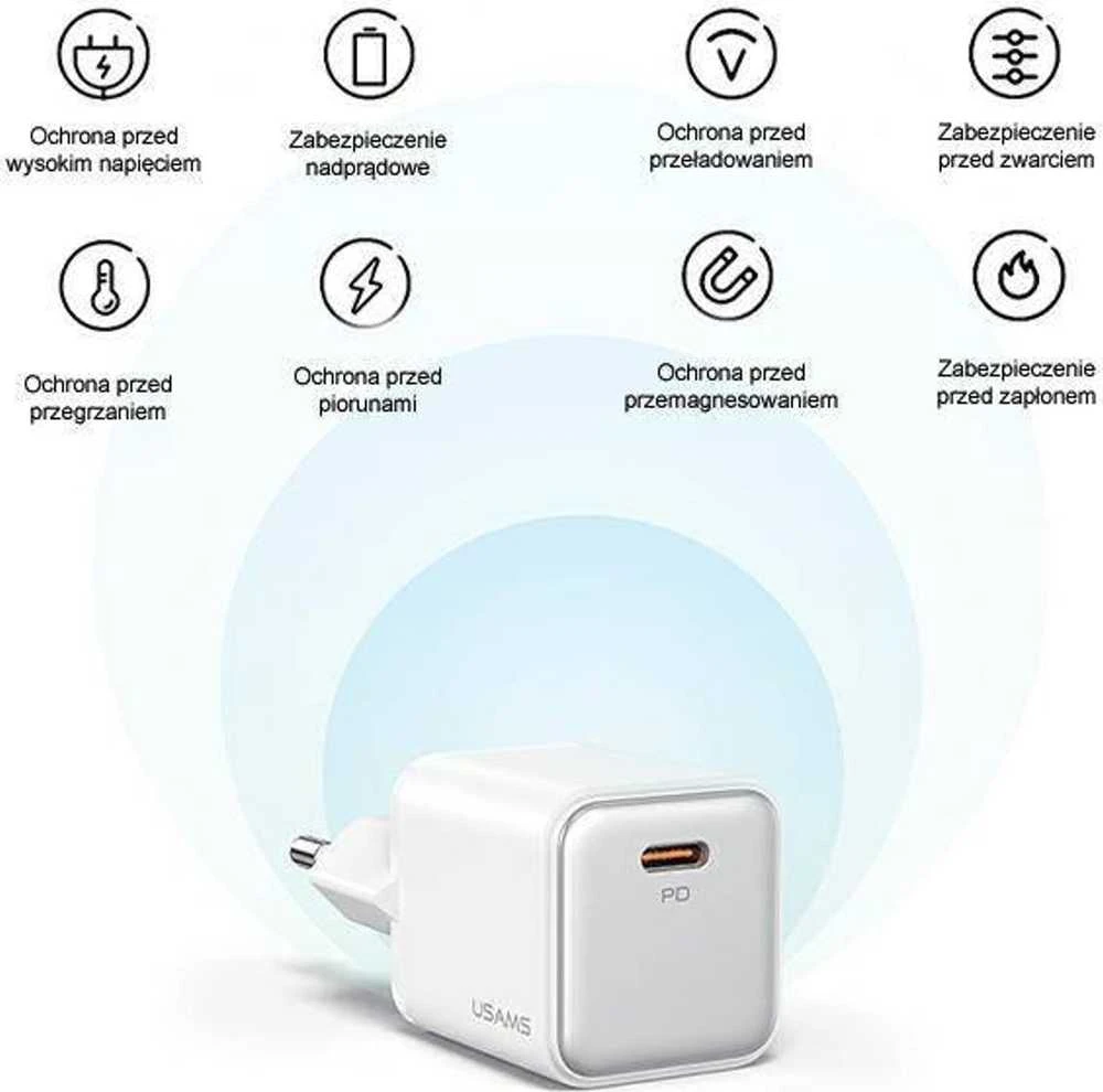USAMS įkroviklis 1xUSB-C PD30W 3A (tik antgalis) PD3.0 greito įkrovimo violetinė X-ron serijos CC186