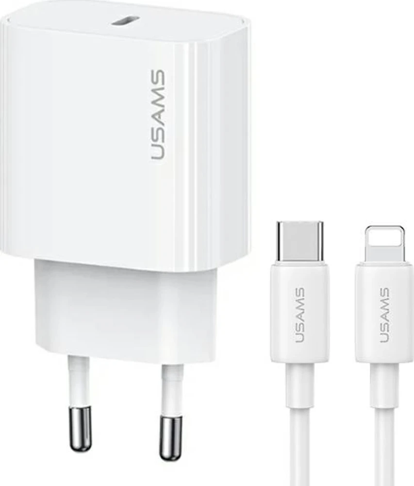USAMS laidinis įkrovimas. 1xUSB-C T65 PD20WPD greito įkrovimo US-CC226 + USB-C/Lightning kabelis US-SJ712 30W