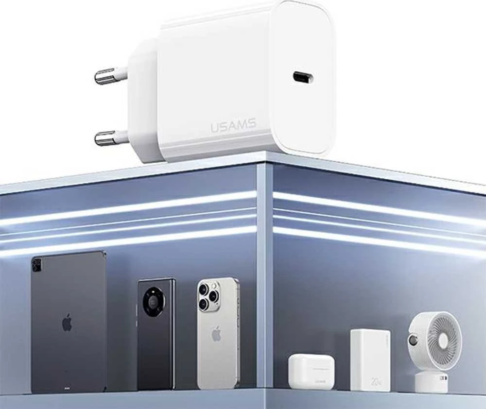 USAMS Laidinis įkroviklis 1xUSB-C T65 PD20W (only head) PD Fast Charging baltos spalvos CC226TC01 (US-CC226)