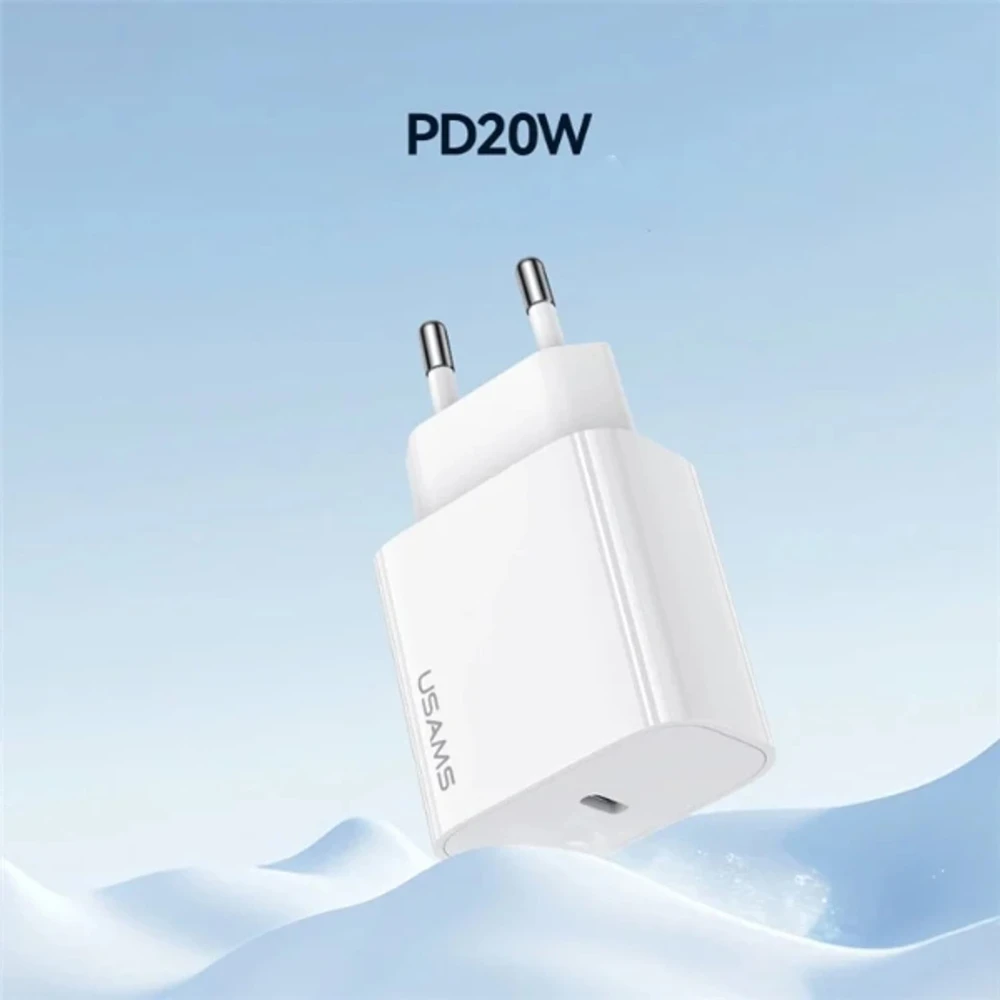USAMS laidinis įkrovimas. 1xUSB-C T65 PD20WPD greito įkrovimo US-CC226 + USB-C/Lightning kabelis US-SJ712 30W