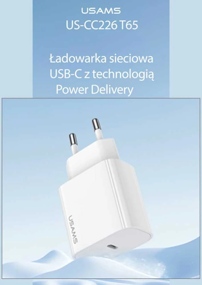 USAMS Laidinis įkroviklis 1xUSB-C T65 PD20W (only head) PD Fast Charging baltos spalvos CC226TC01 (US-CC226)