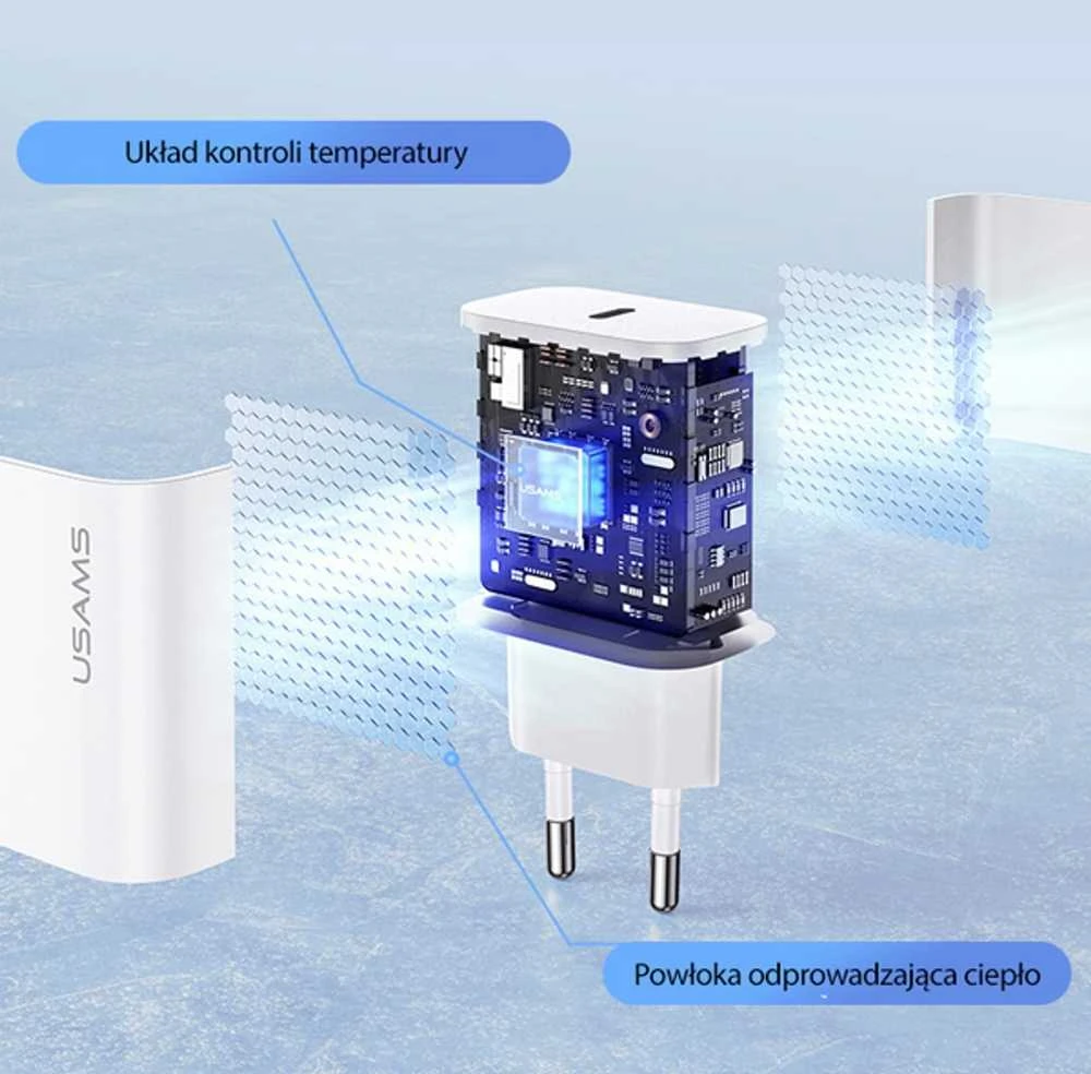 USAMS Laidinis įkroviklis 1xUSB-C T65 PD20W (only head) PD Fast Charging baltos spalvos CC226TC01 (US-CC226)