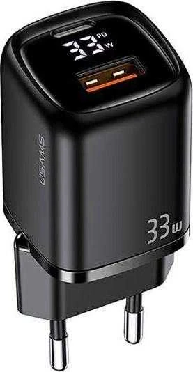 USAMS Laidinis įkroviklis 1xUSB-C + 1xUSB T46 33W (only head) PD3.0 + QC3.0 Fast Charging juodos spalvos CC152TC01