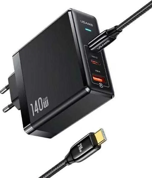 USAMS įkroviklis 2xUSB-C+1xUSB T52PD140W PD greito įkrovimo US-CC168 + U82 USB-C/USB-C US-SJ581 laidas