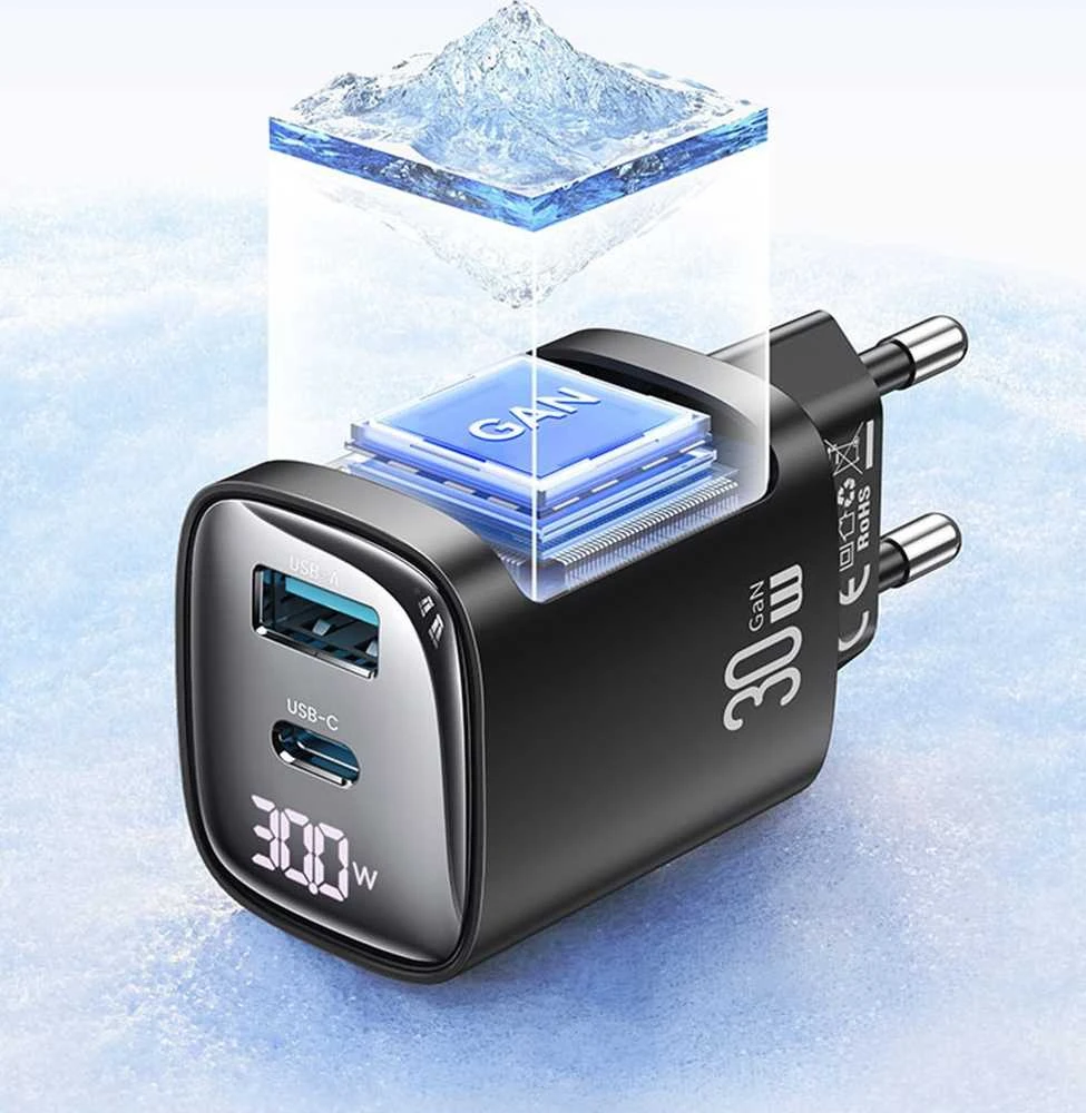 USAMS Laidinis įkroviklis CC229 30W GaNUSB-C/USB-A Fast Charging XC Series juodos spalvos CC229TC01
