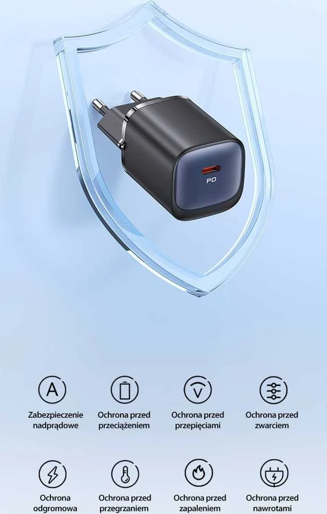USAMS Laidinis įkroviklis CC251 30W GaN USB-CFast Charging HC Series juodos spalvos CC251TC01