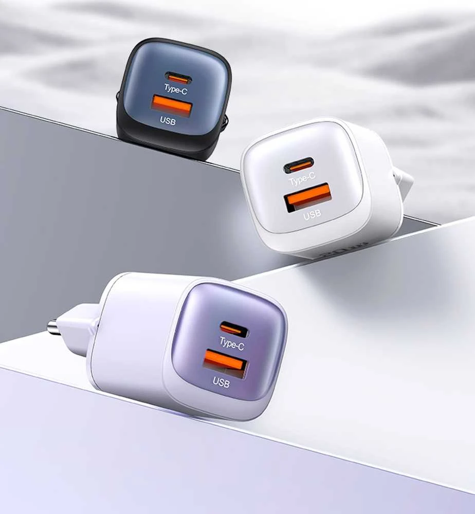 USAMS Laidinis įkroviklis CC254 30W GaNUSB-C/USB-A Fast Charging HC Series juodos spalvos CC254TC01