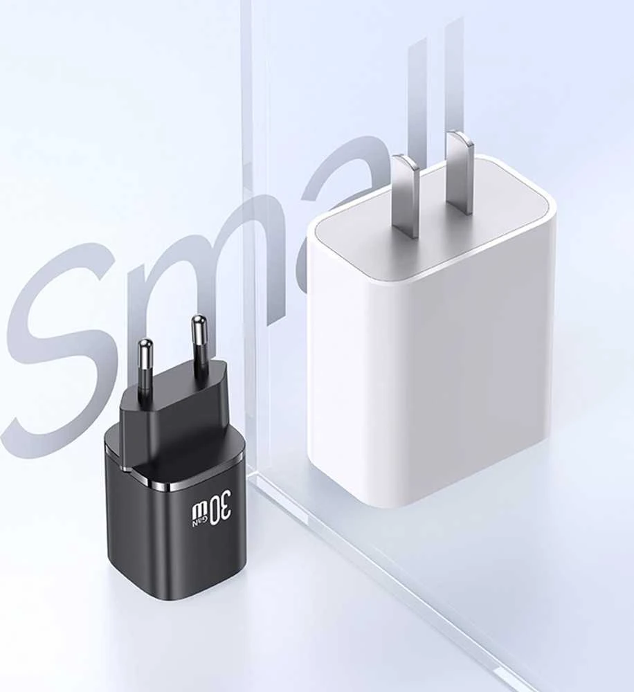 USAMS Laidinis įkroviklis CC254 30W GaNUSB-C/USB-A Fast Charging HC Series juodos spalvos CC254TC01