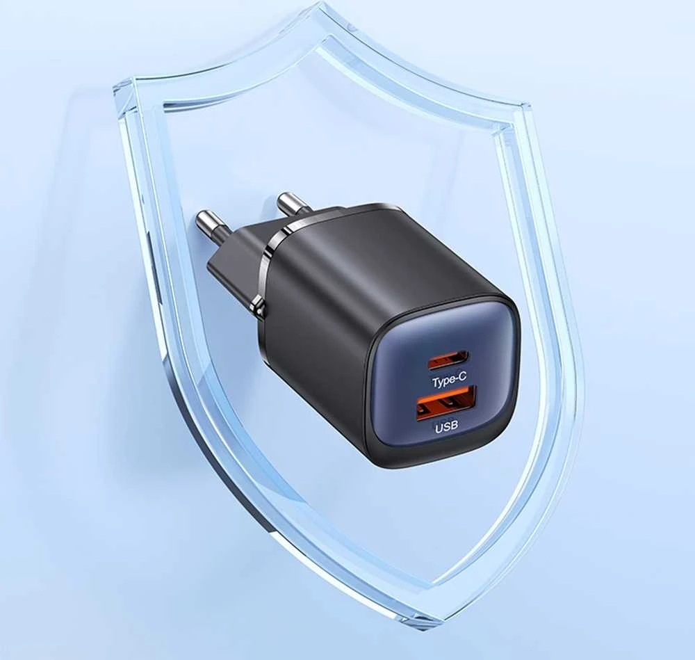USAMS Laidinis įkroviklis CC254 30W GaNUSB-C/USB-A Fast Charging HC Series juodos spalvos CC254TC01