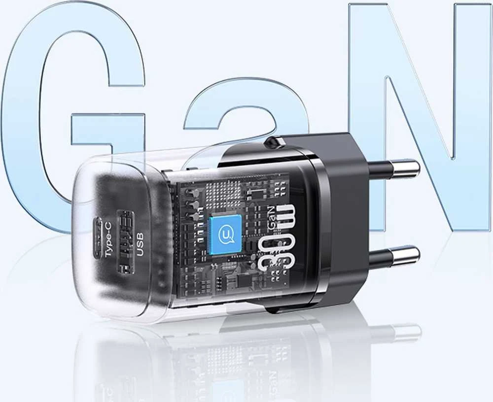 USAMS Laidinis įkroviklis CC254 30W GaNUSB-C/USB-A Fast Charging HC Series juodos spalvos CC254TC01