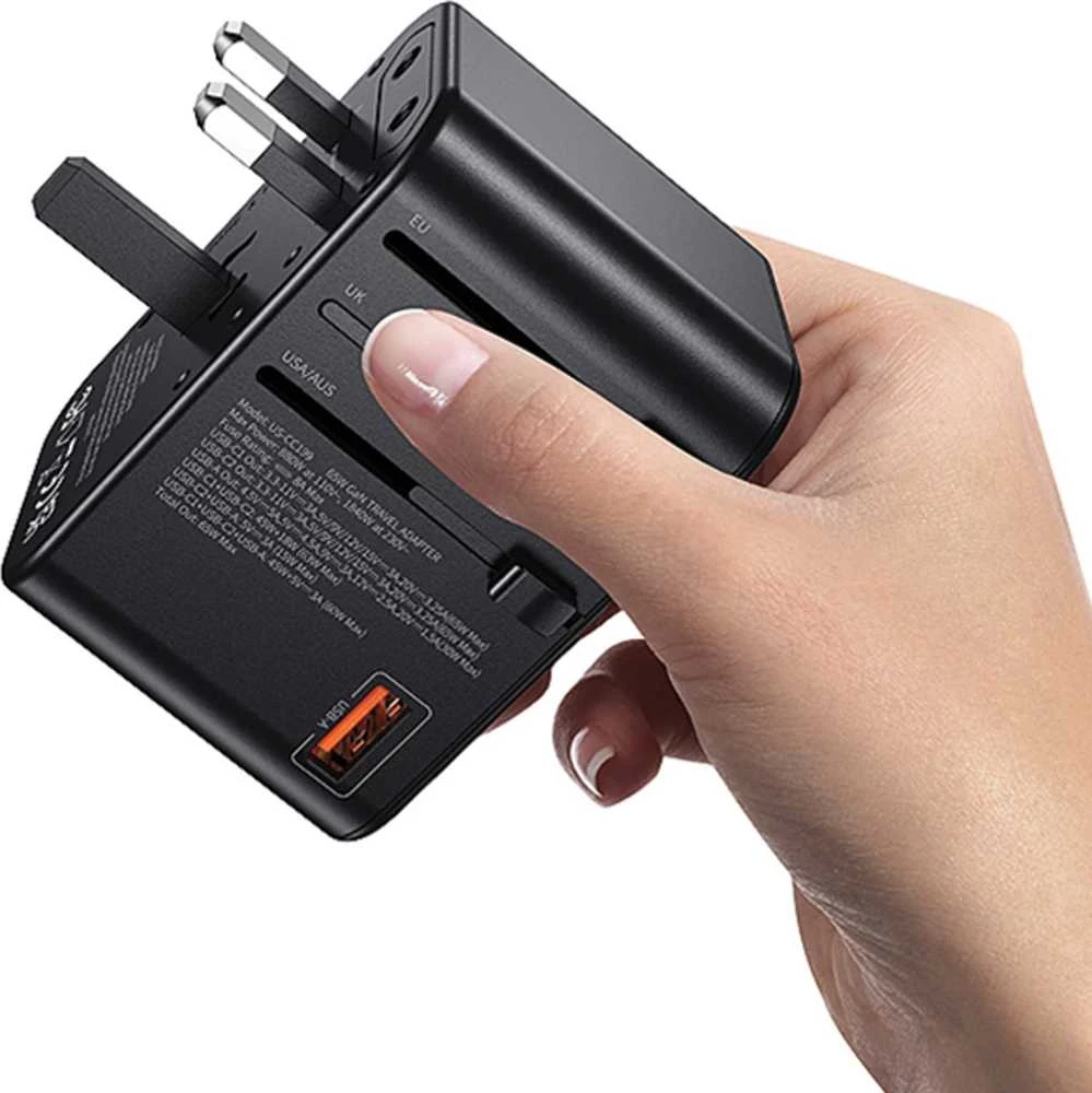USAMS Adapteris network 1xUSB+2xUSB-C T62 65W4in1 US/AU/EU/UK juodas/juodas CC199TC01 (US-CC199) Univesa