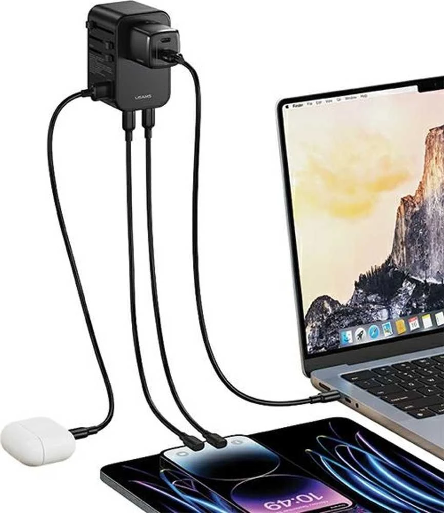 USAMS Adapteris network 1xUSB+2xUSB-C T62 65W4in1 US/AU/EU/UK juodas/juodas CC199TC01 (US-CC199) Univesa