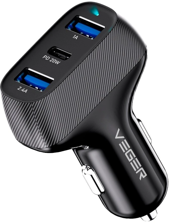 Įkroviklis Usams Ładowarki Veger CC271 Rigorous PD37W (2A1C) carcharger Juodas