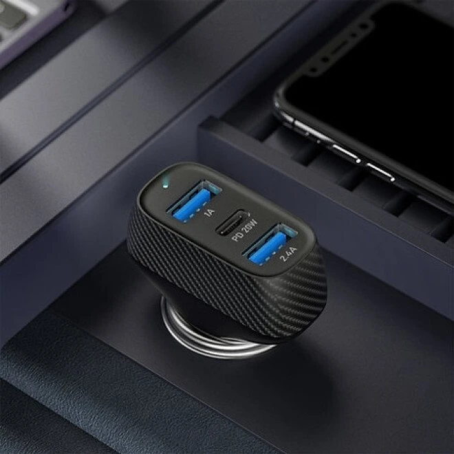 Įkroviklis Usams Ładowarki Veger CC271 Rigorous PD37W (2A1C) carcharger Juodas