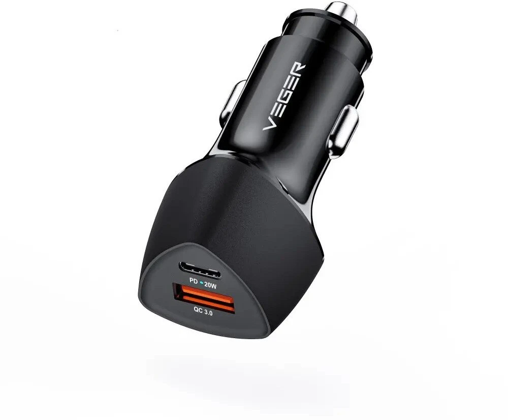 Įkroviklis Usams Ładowarki Veger CC50 Rigorous PD38W (1A1C) car charger Juodas