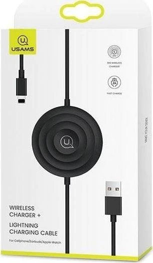 USAMS belaidis įkroviklis US-CC096 10W su kabeliu lightning juodos spalvos CC96WH01