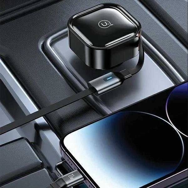 USAMS automobilinis įkroviklis with retractable cable 2xUSB-C C41 PD 30W Fast Charge juodas/juodas CC220CC01 (US-CC