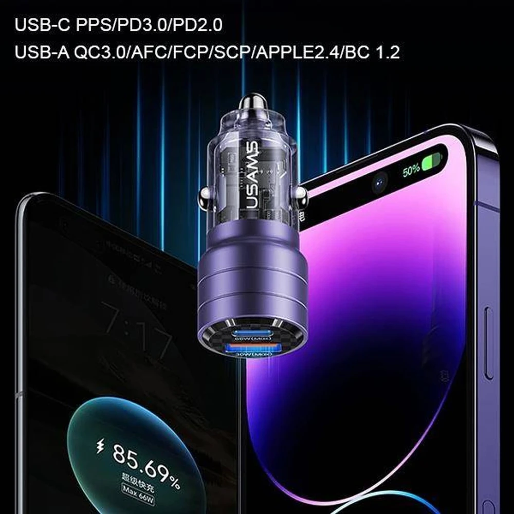 Usams C36 USB A+C 95W greitas automobilinis kroviklis