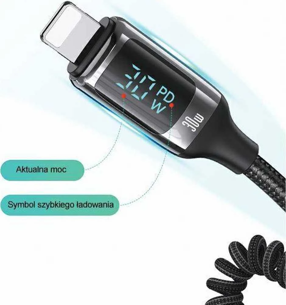 USAMS automobilinis įkroviklis C37 1xUSB+1xUSB-C 60W + kabelis Ligtning 30W PD+QC Fast Charge juodos spalvos CC193CC01 (US-CC193)