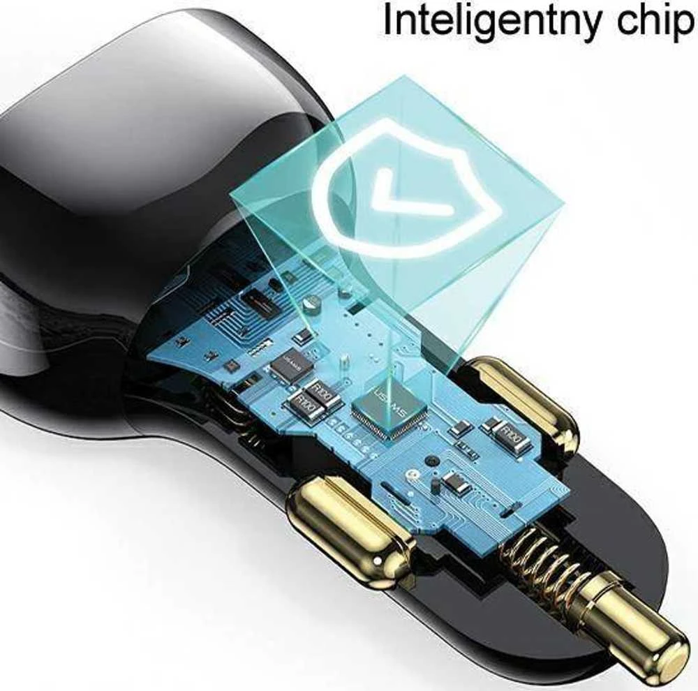 USAMS automobilinis įkroviklis C37 1xUSB+1xUSB-C 60W + kabelis Ligtning 30W PD+QC Fast Charge juodos spalvos CC193CC01 (US-CC193)