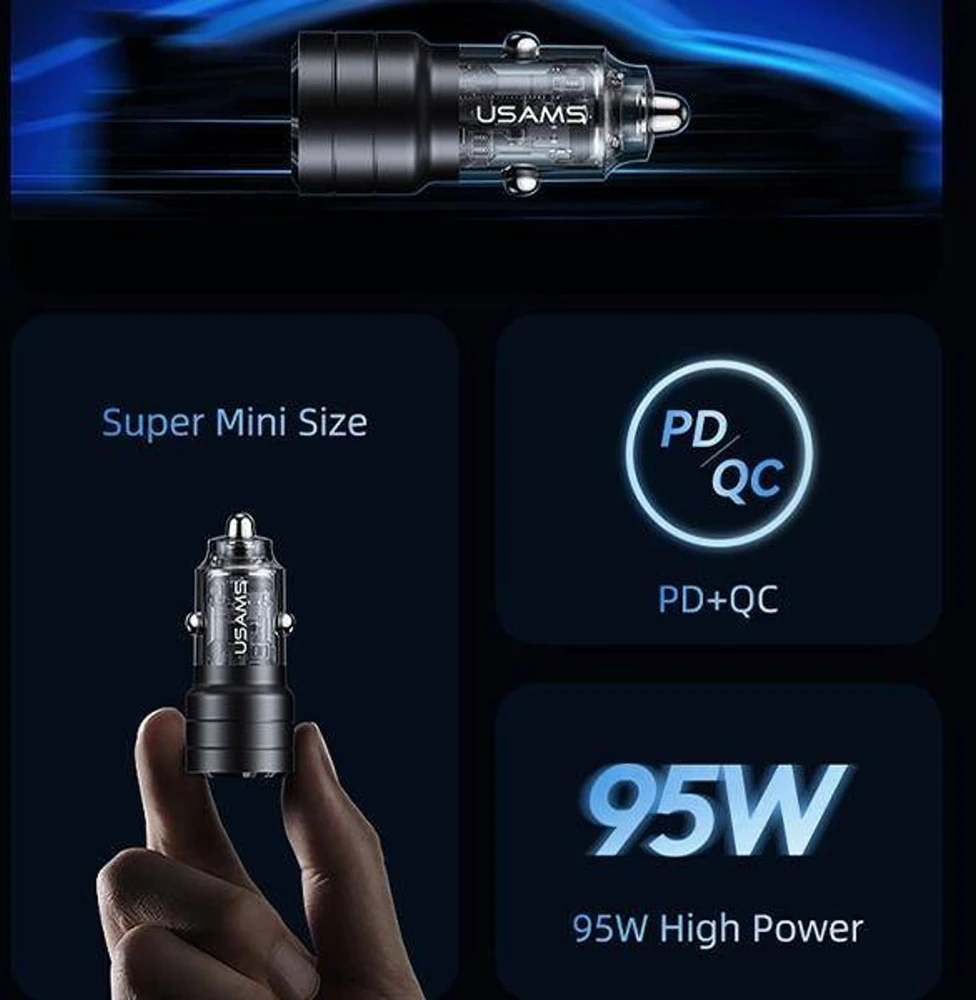 Usams C36 USB A+C 95W greitas automobilinis kroviklis