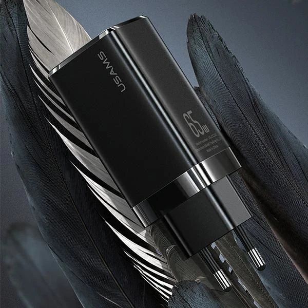 USAMS Laidinis įkroviklis MT 2xUSB-C + USB GaN 65W T33 PD (only head) Fast Charging baltos spalvos CC110TC02 (US-CC)