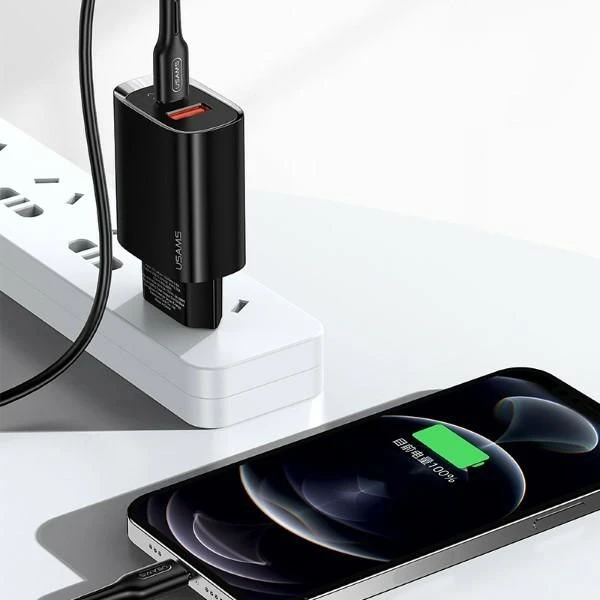 USAMS Tinklo įkroviklis 1xUSB-C+1xUSB T35 20W (only head) PD3.0 +QC3.0 Fast Charging baltos spalvos CC121TC01 (US-CC121)