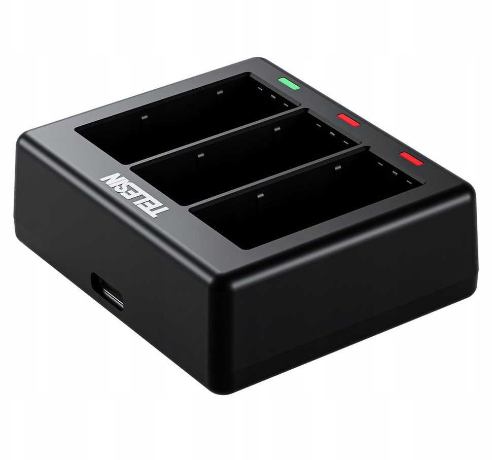 null Baterijų Įkroviklis - Telesin S0-ECB-07-TGP 3-Kanalo USB-C įkroviklis su 2x 1900mAh baterijomis