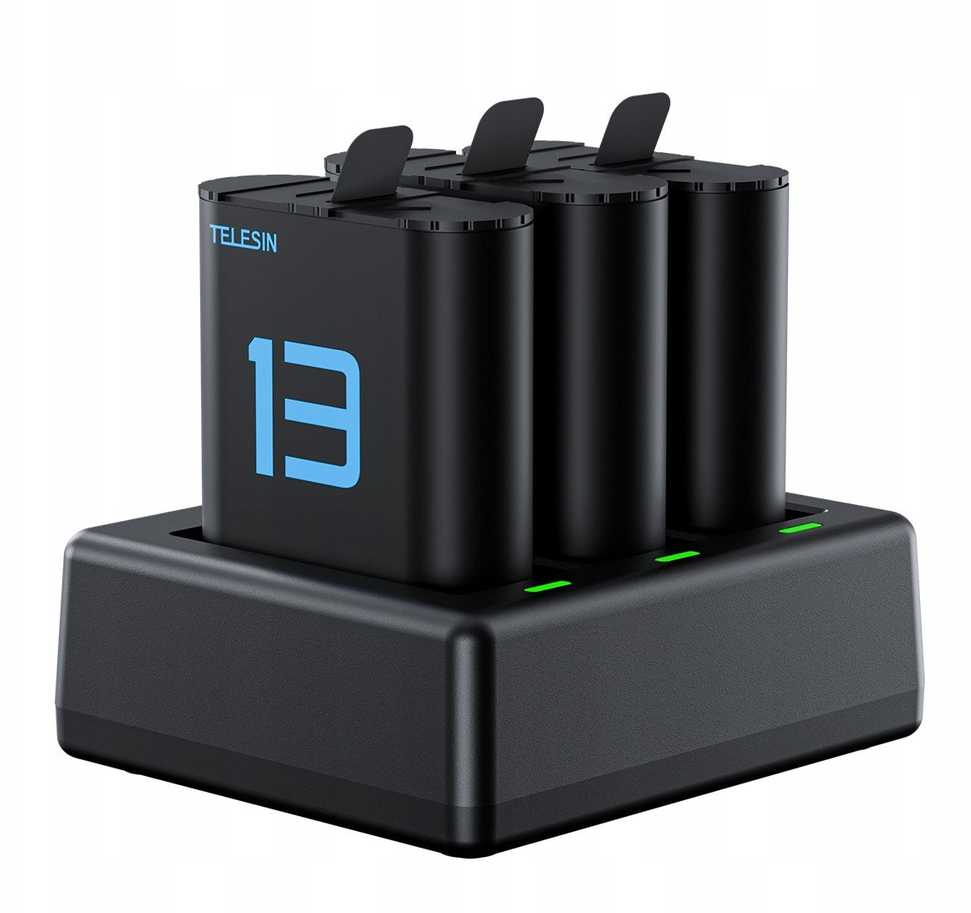 null Baterijų Įkroviklis - Telesin S0-ECB-07-TGP 3-Kanalo USB-C įkroviklis su 2x 1900mAh baterijomis