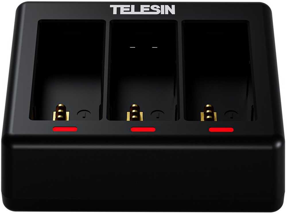 null Baterijų Įkroviklis - Telesin S0-ECB-07-TGP 3-Kanalo USB-C įkroviklis su 2x 1900mAh baterijomis