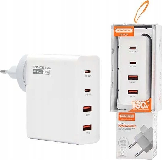 Vega Q24 GaN įkroviklis 2x USB-A 2x USB-C 130W Baltas
