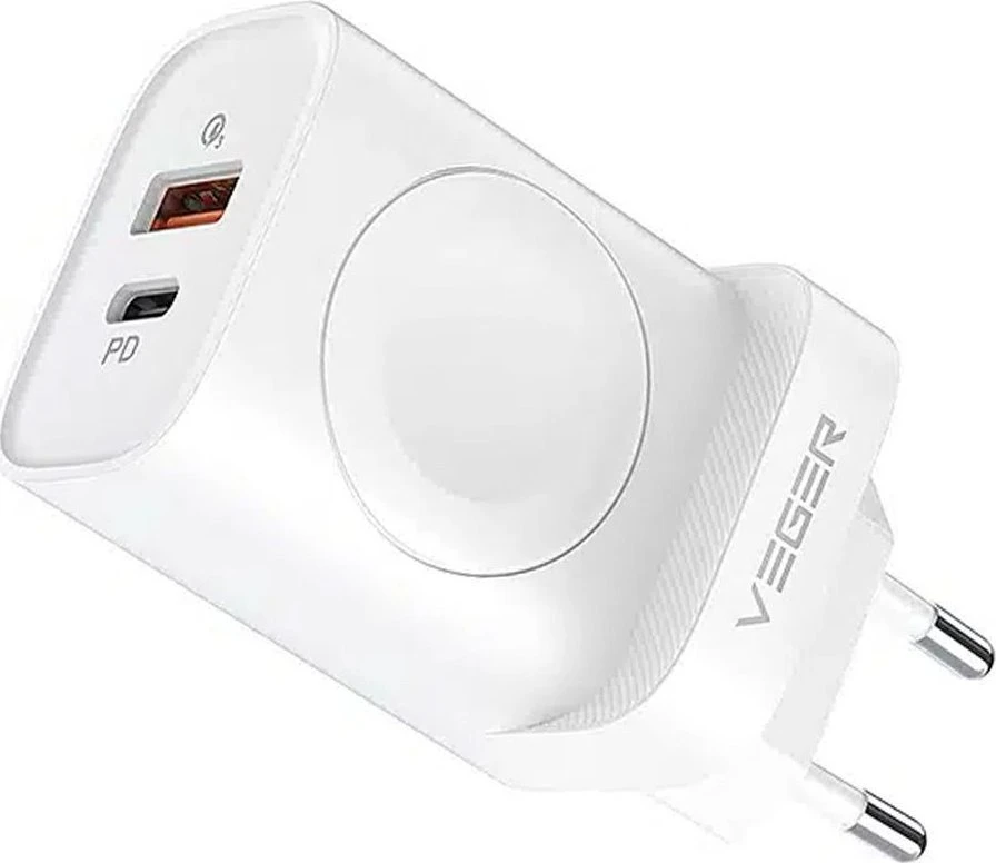Įkroviklis VEGER (W002E) (1xUSB-C; 1xUSB; Watch; 25W) baltas