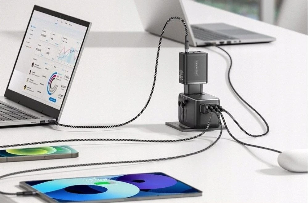 Adapteriai su „Vention“ 100 W įkrovikliu, 1xUSB-A, 3xUSB-C