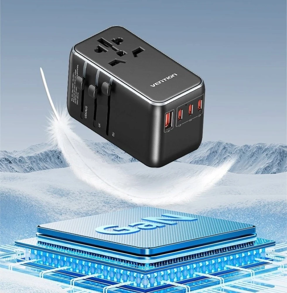 Adapteriai su „Vention“ 100 W įkrovikliu, 1xUSB-A, 3xUSB-C