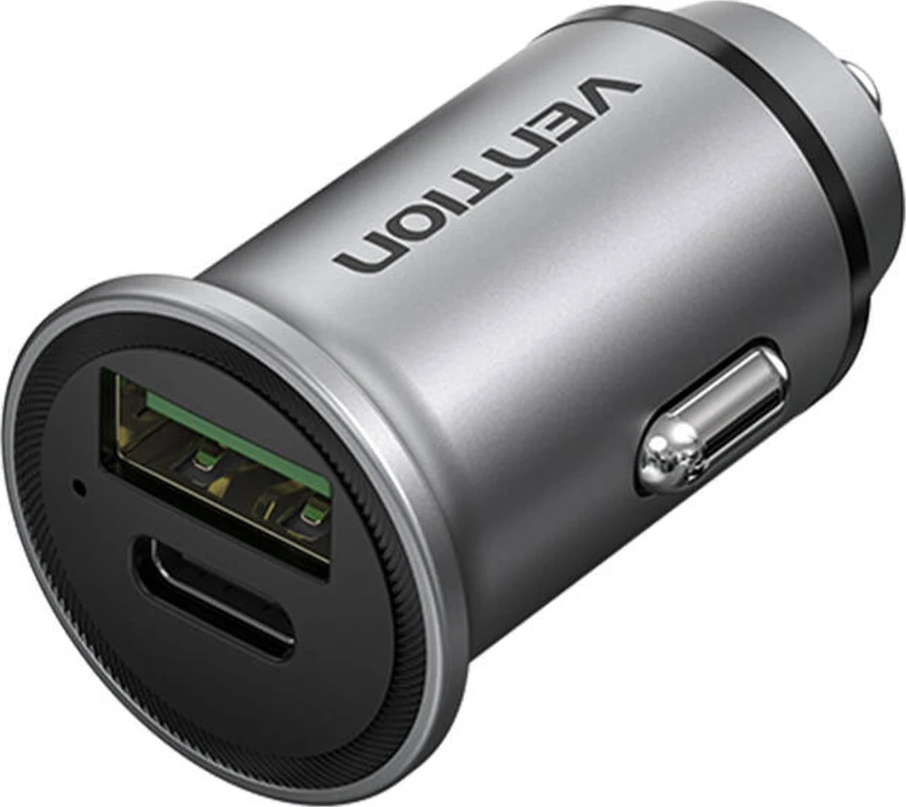 Vention Dviejų prievadų automobilinio įkroviklio ventiliacija FFBH0 USB A+C(18/20) Pilka