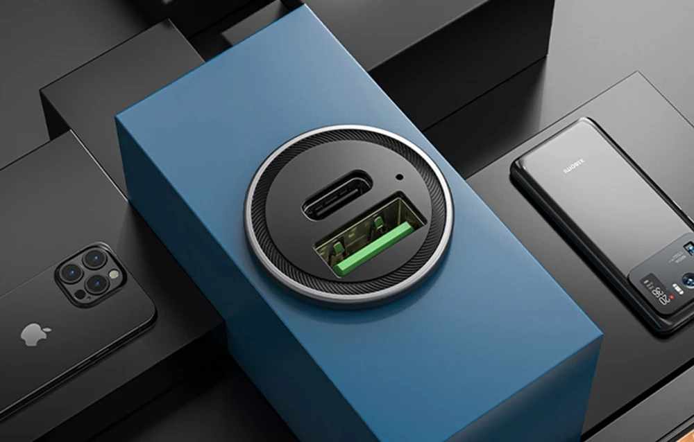 Vention Dviejų prievadų automobilinio įkroviklio ventiliacija FFBH0 USB A+C(18/20) Pilka
