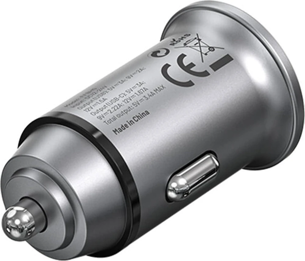 Vention Dviejų prievadų automobilinio įkroviklio ventiliacija FFBH0 USB A+C(18/20) Pilka