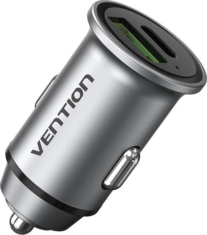 Vention Dviejų prievadų automobilinio įkroviklio ventiliacija FFBH0 USB A+C(18/20) Pilka